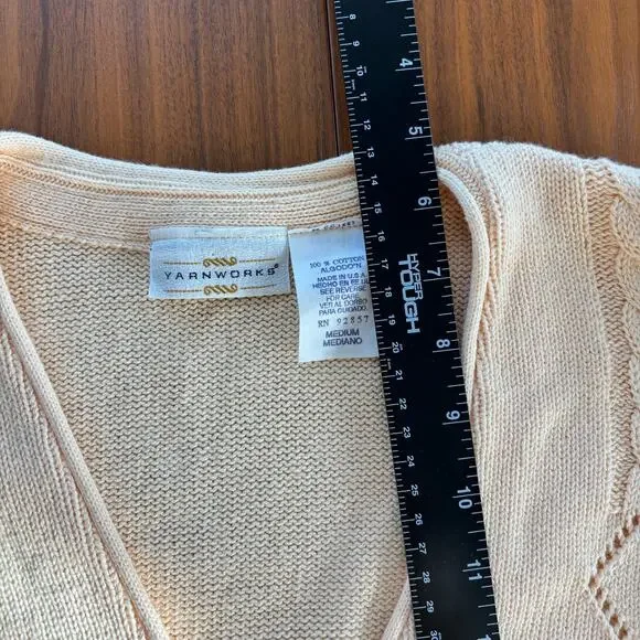 90s Vintage Yarn Works 100% Cotton V Neck Cable Knit Sweater Vest Gold Buttons M - Picture 4 of 6